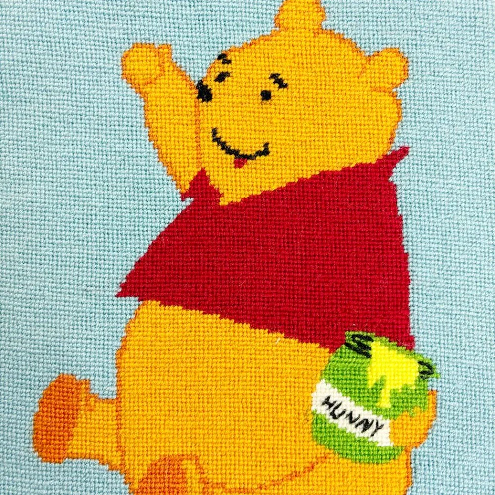 VINTAGE Winnie the Pooh Tigger Wool Crewel Needlepoint Panels Set Of 2 Handmade